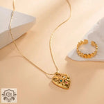 18K Gold Heart Pendant Necklace with Coloured Diamonds - QH Clothing