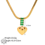 18K Gold Heart Pendant Necklace with Green Zircon - QH Clothing