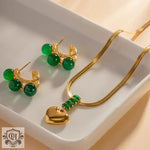 18K Gold Heart Pendant Necklace with Green Zircon - QH Clothing