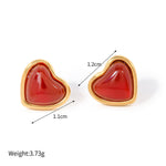 18k gold exquisite and elegant love inlaid red gemstone design earrings - QH Clothing