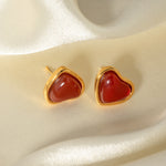 18k gold exquisite and elegant love inlaid red gemstone design earrings - QH Clothing