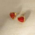 18k gold exquisite and elegant love inlaid red gemstone design earrings - QH Clothing