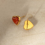 18k gold exquisite and elegant love inlaid red gemstone design earrings - QH Clothing