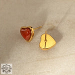 18k gold exquisite and elegant love inlaid red gemstone design earrings - QH Clothing