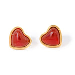 18k gold exquisite and elegant love inlaid red gemstone design earrings - QH Clothing