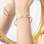 18K Gold Heart-Shaped Round Zircon Bracelet - QH Clothing