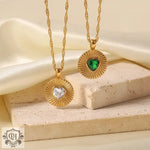 18K Gold Heart-Shaped Zircon Pendant Necklace - QH Clothing