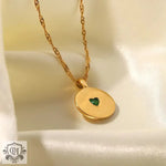 18K Gold Heart-Shaped Zircon Pendant Necklace - QH Clothing