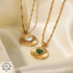 18K Gold Heart-Shaped Zircon Pendant Necklace - QH Clothing