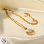 18K Gold Heart-Shaped Zircon Pendant Necklace - QH Clothing