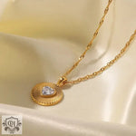 18K Gold Heart-Shaped Zircon Pendant Necklace - QH Clothing