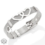 Silver mesh bracelet with heart charms from the 18K Gold Love Bracelet strap design