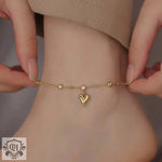 18K Gold Heart with Crystal Design Anklet - QH Clothing