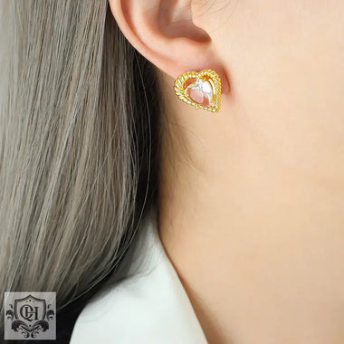 18K Gold Exquisite Dazzling Heart-shaped Inlaid Zircon Design Versatile Earrings - QH Clothing