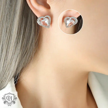 18K Gold Exquisite Dazzling Heart-shaped Inlaid Zircon Design Versatile Earrings - QH Clothing