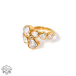 18k gold novel and unique love-shaped zircon staggered design open ring - QH Clothing