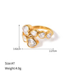 18k gold novel and unique love-shaped zircon staggered design open ring - QH Clothing