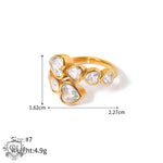 18k gold novel and unique love-shaped zircon staggered design open ring - QH Clothing