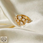 18k gold novel and unique love-shaped zircon staggered design open ring - QH Clothing