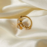 18k gold novel and unique love-shaped zircon staggered design open ring - QH Clothing