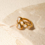 18k gold novel and unique love-shaped zircon staggered design open ring - QH Clothing