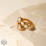 18k gold novel and unique love-shaped zircon staggered design open ring - QH Clothing