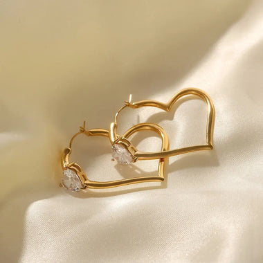 18K Gold Heart Zirconia Earrings - QH Clothing