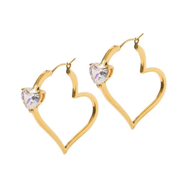 18K Gold Heart Zirconia Earrings - QH Clothing