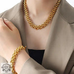 18K Gold Hip-Hop Style Chain Necklace and Bracelet - QH Clothing