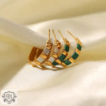 18k Gold Hoop Earrings with White Shell/Green Malachite Inlay - QH Clothing