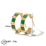 18k Gold Hoop Earrings with White Shell/Green Malachite Inlay - QH Clothing