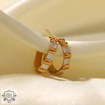 18k Gold Hoop Earrings with White Shell/Green Malachite Inlay - QH Clothing