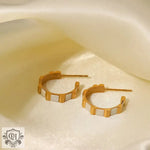 18k Gold Hoop Earrings with White Shell/Green Malachite Inlay - QH Clothing