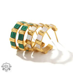 18k Gold Hoop Earrings with White Shell/Green Malachite Inlay - QH Clothing