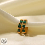 18k Gold Hoop Earrings with White Shell/Green Malachite Inlay - QH Clothing