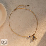 18K Gold Horn and Pearl Pendant Necklace - QH Clothing