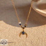 18K Gold Horn and Pearl Pendant Necklace - QH Clothing