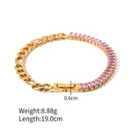 18K Gold Inlaid Pink Zircon Figaro Bracelet - QH Clothing