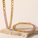 18K Gold Inlaid Pink Zircon Figaro Bracelet - QH Clothing