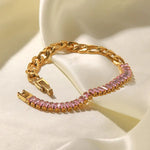 18K Gold Inlaid Pink Zircon Figaro Bracelet - QH Clothing