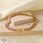 18K Gold Inlaid Pink Zircon Figaro Bracelet - QH Clothing