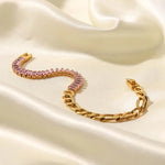 18K Gold Inlaid Pink Zircon Figaro Bracelet - QH Clothing