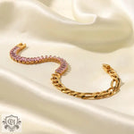 18K Gold Inlaid Pink Zircon Figaro Bracelet - QH Clothing