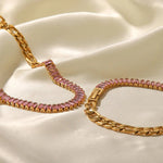 18K Gold Inlaid Pink Zircon Figaro Bracelet - QH Clothing