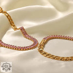 18K Gold Inlaid Pink Zircon Figaro Bracelet - QH Clothing