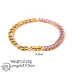 18K Gold Inlaid Pink Zircon Figaro Bracelet - QH Clothing