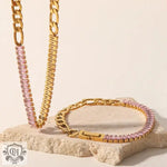 18K Gold Inlaid Pink Zircon Figaro Bracelet - QH Clothing