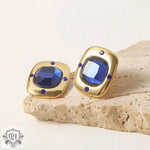 18K Gold Inlaid Royal Blue Glass Square Earrings - QH Clothing