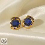 18K Gold Inlaid Royal Blue Glass Square Earrings - QH Clothing