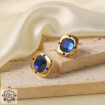 18K Gold Inlaid Royal Blue Glass Square Earrings - QH Clothing